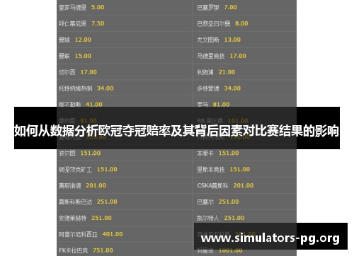 如何从数据分析欧冠夺冠赔率及其背后因素对比赛结果的影响