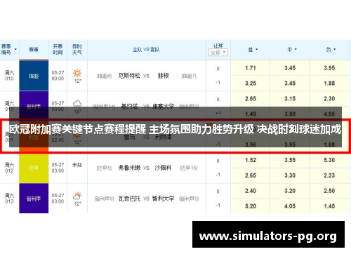 欧冠附加赛关键节点赛程提醒 主场氛围助力胜势升级 决战时刻球迷加成
