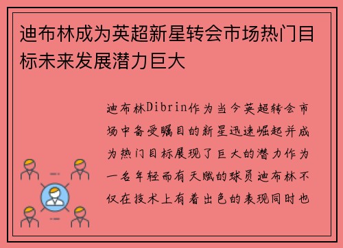 迪布林成为英超新星转会市场热门目标未来发展潜力巨大